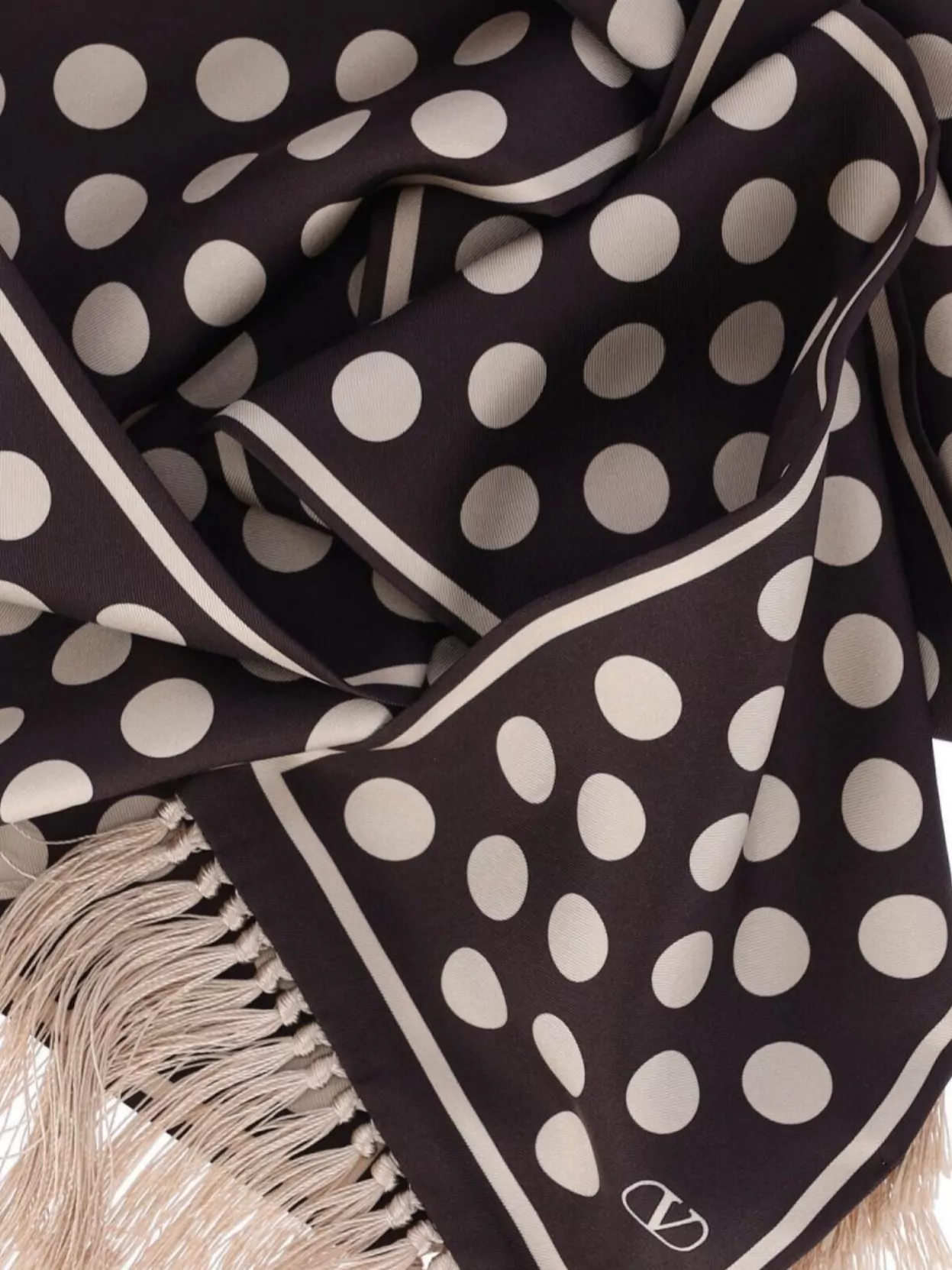 Valentino Garavani Scarf With Fringe Detailing And Polka Dot Pattern