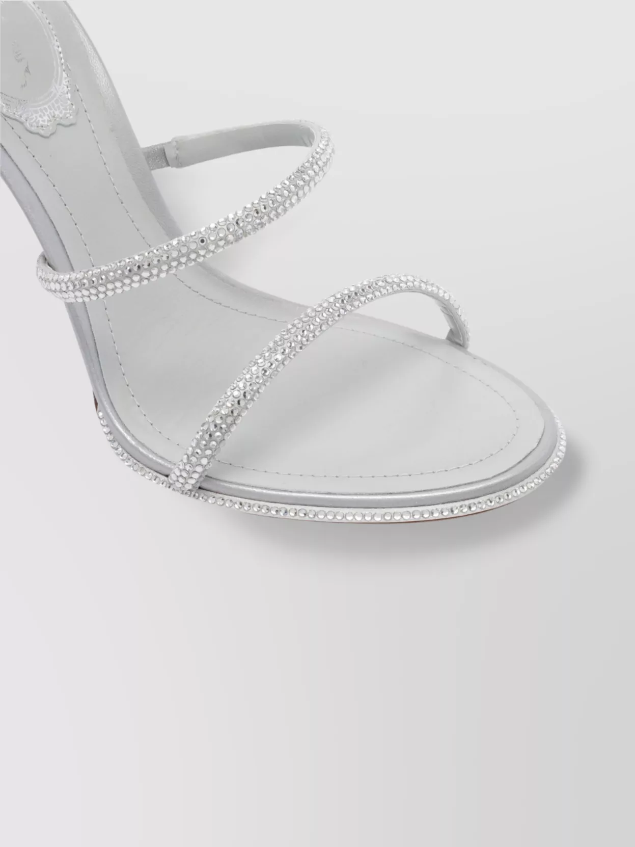 Rene Caovilla Silver Leather Spiral Rhinestone Sandals