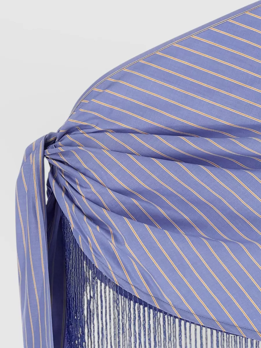 The Andamane Cotton Striped Beaded-Fringe Draped Wrap Skirt