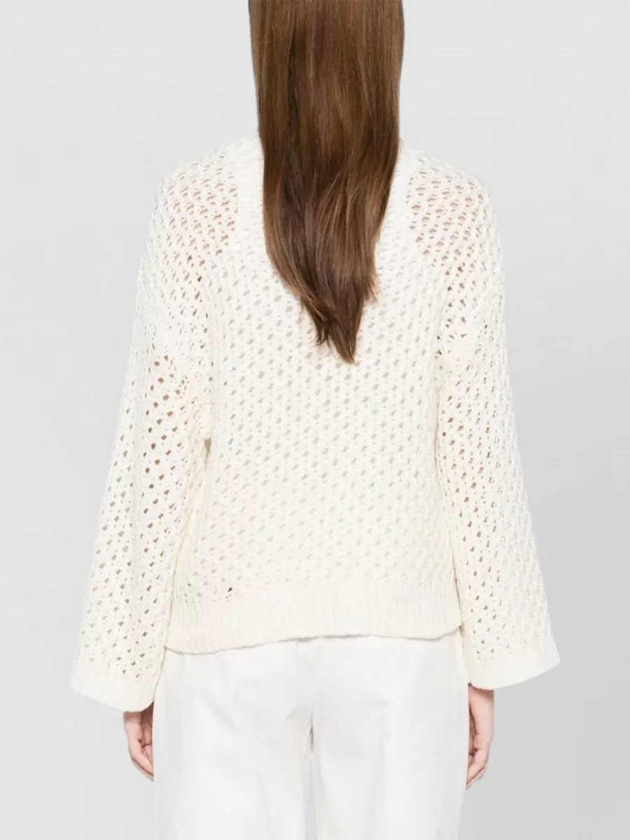 Fabiana Filippi Open-knit Crew Neck Long Sleeve Sweater In White