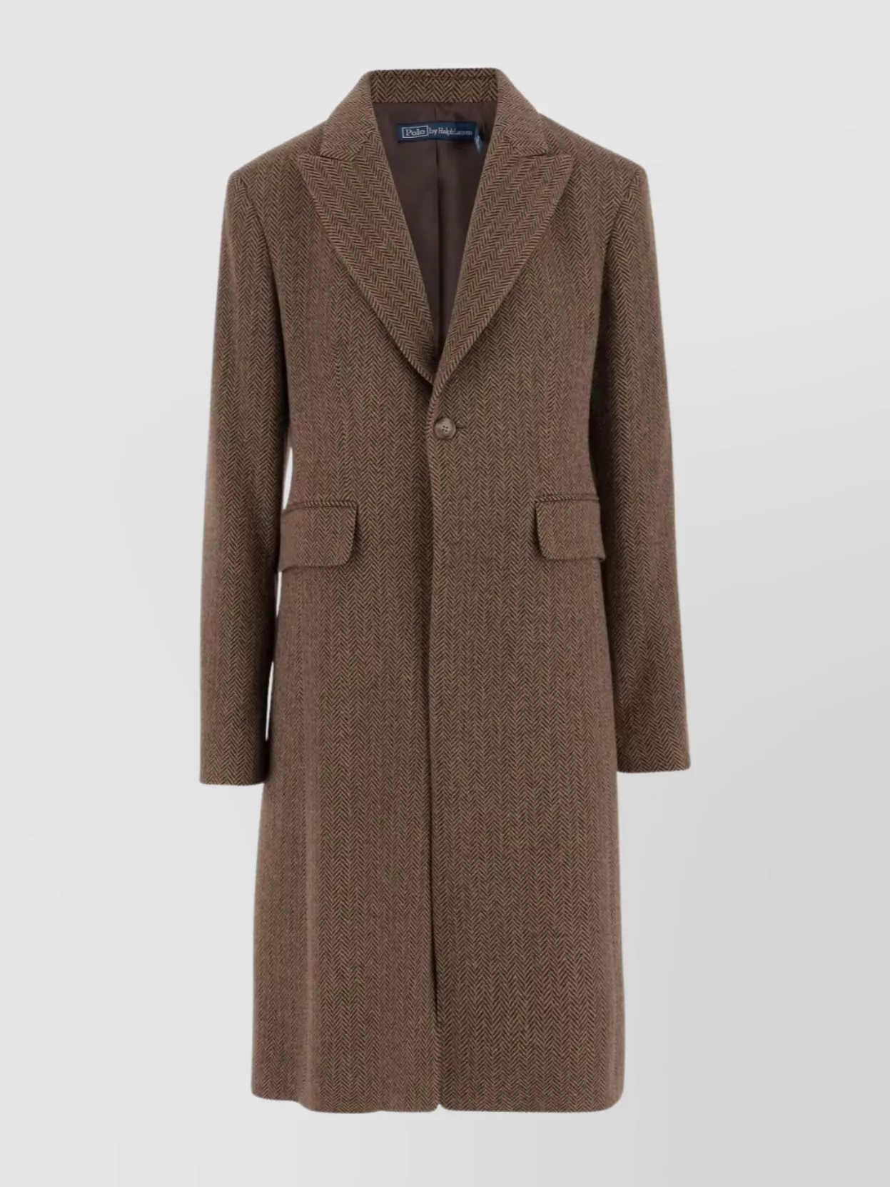 Ralph Lauren Herringbone Wool Coat Featuring Logo In Brown