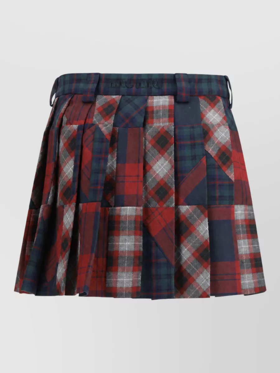 Miu Miu Wool pleated patchwork tartan mini skirt