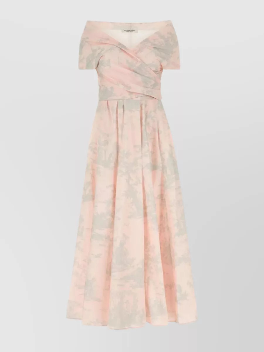 Shop Philosophy Di Lorenzo Serafini Cotton Dress With Printed Stretch And Belted Waist In Pastel