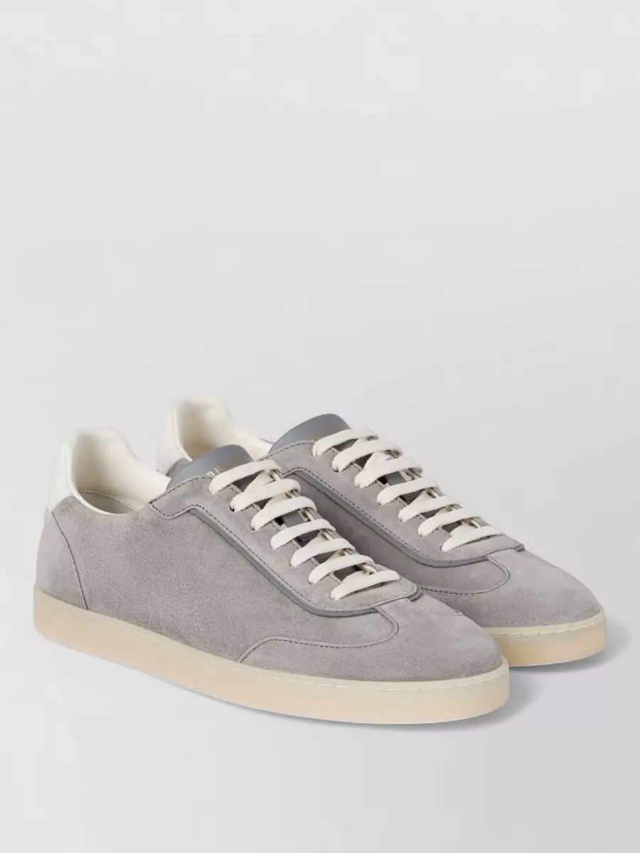 Brunello Cucinelli Stylish Low-Top Leather Sneakers With Contrast Tab