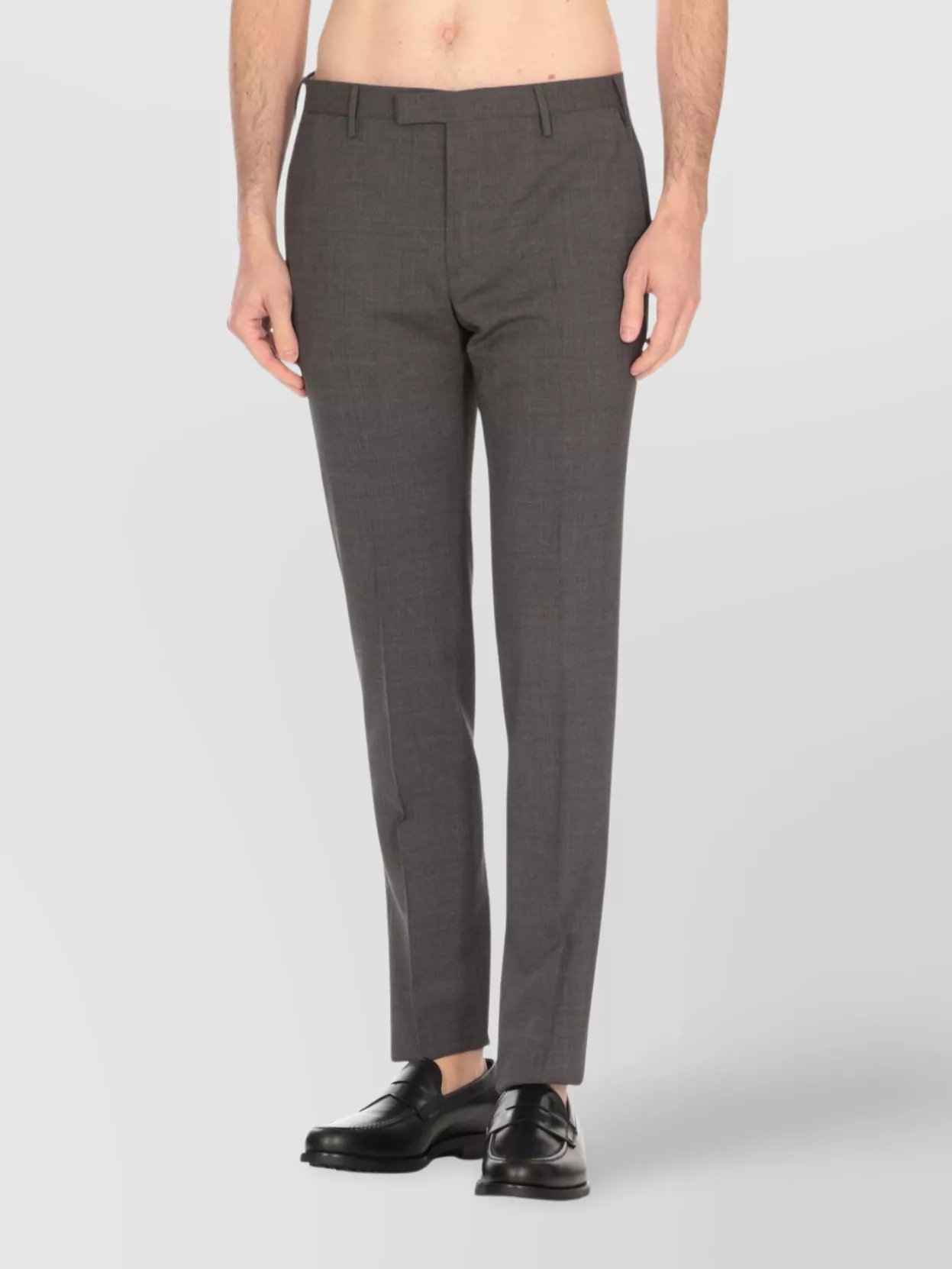 Pt Torino Slim Fit Wool Trousers With Button Detail In Gray