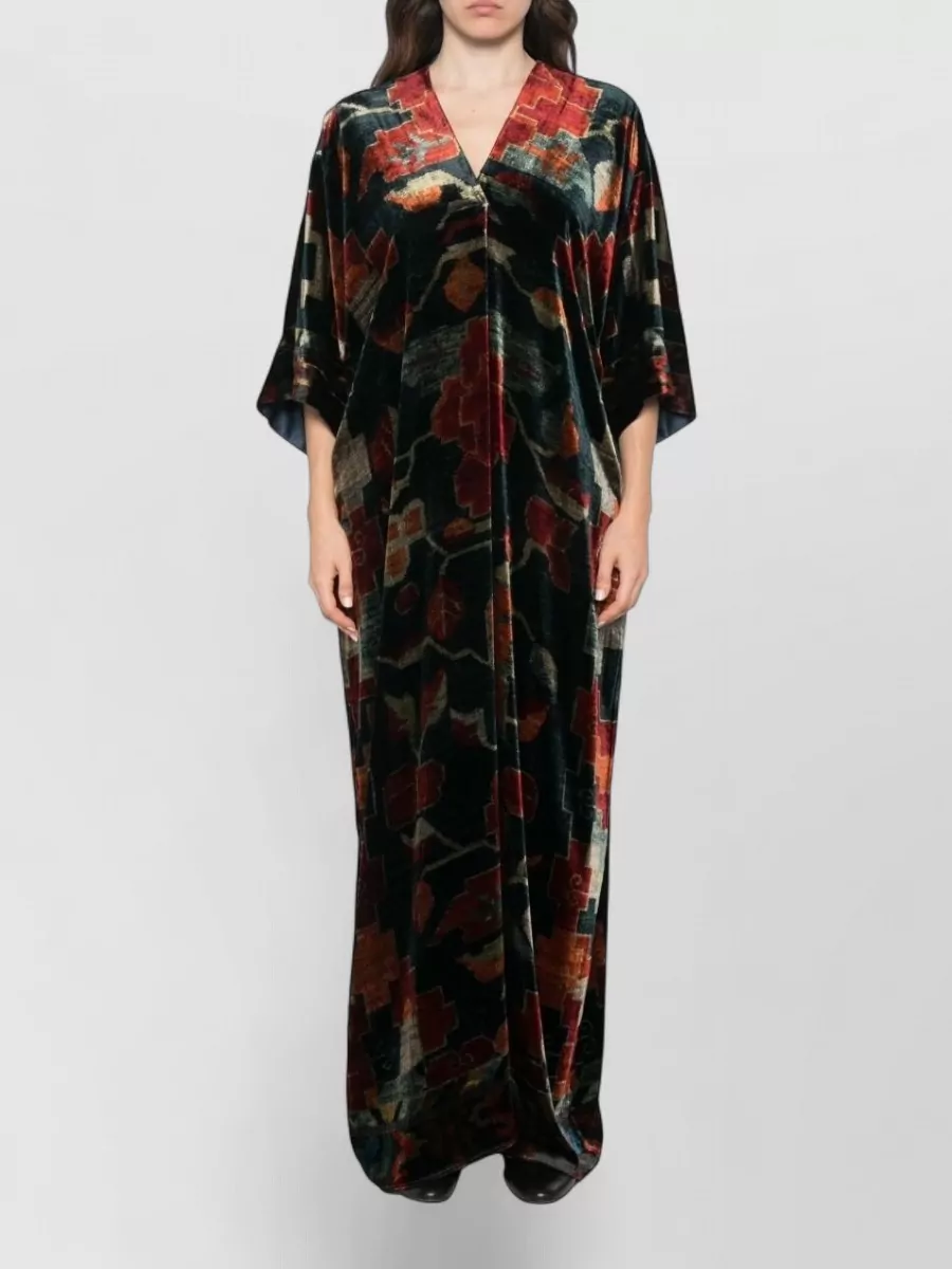 Pierre Louise Mascia Silk V-Neck Printed Maxi Dress
