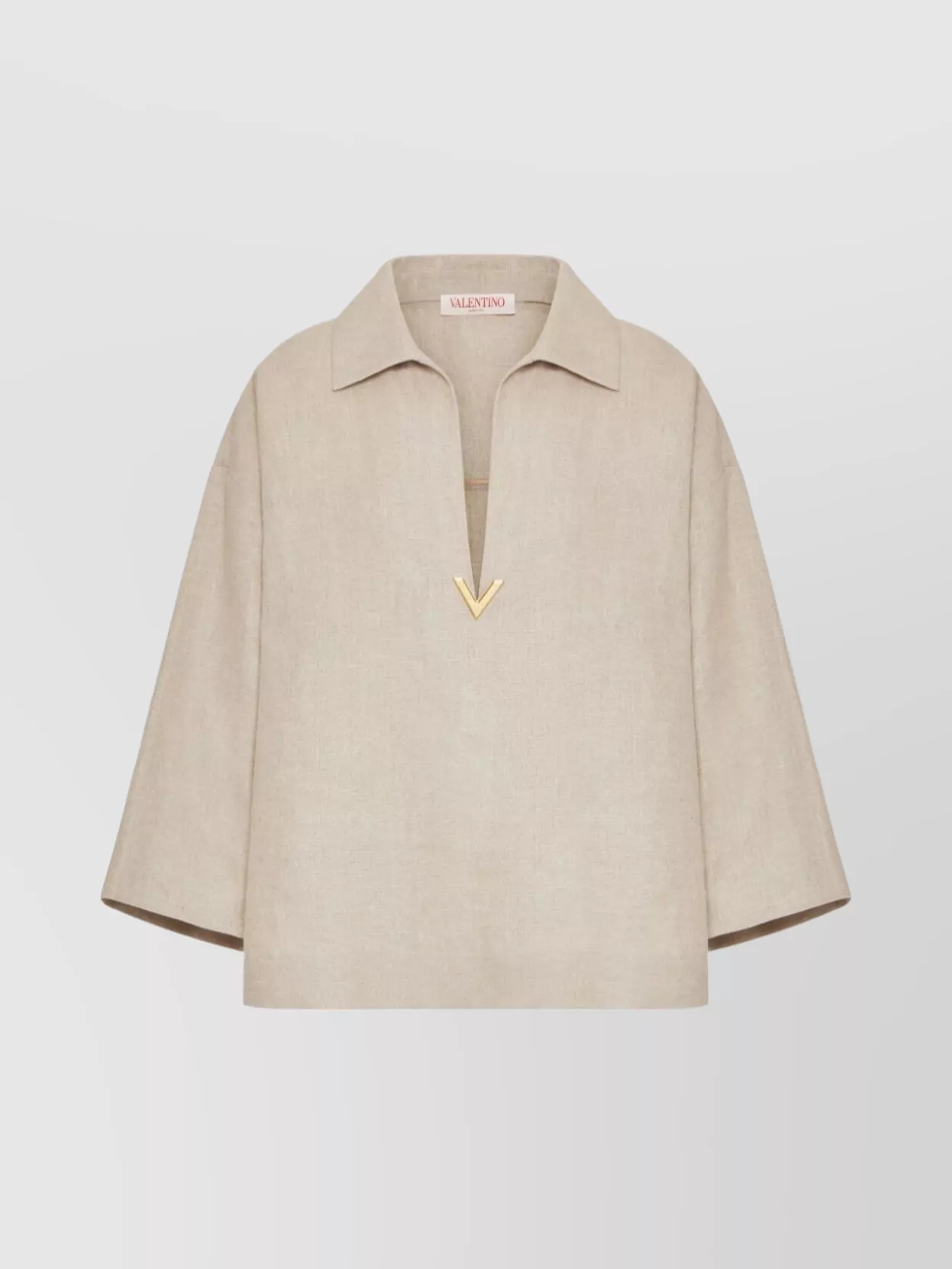 Shop Valentino Linen Canvas Top With V Gold Detail