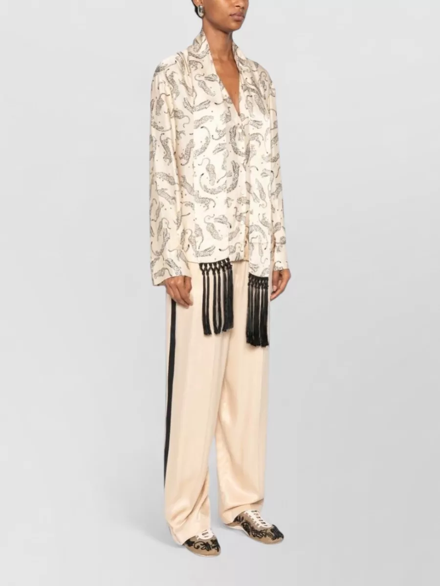 Forte Forte Leopard-Print Fringed V-Neck Long-Sleeve Shirt