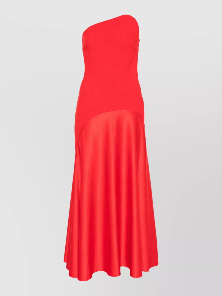 Solace London Asymmetric strapless panelled flared midi dress