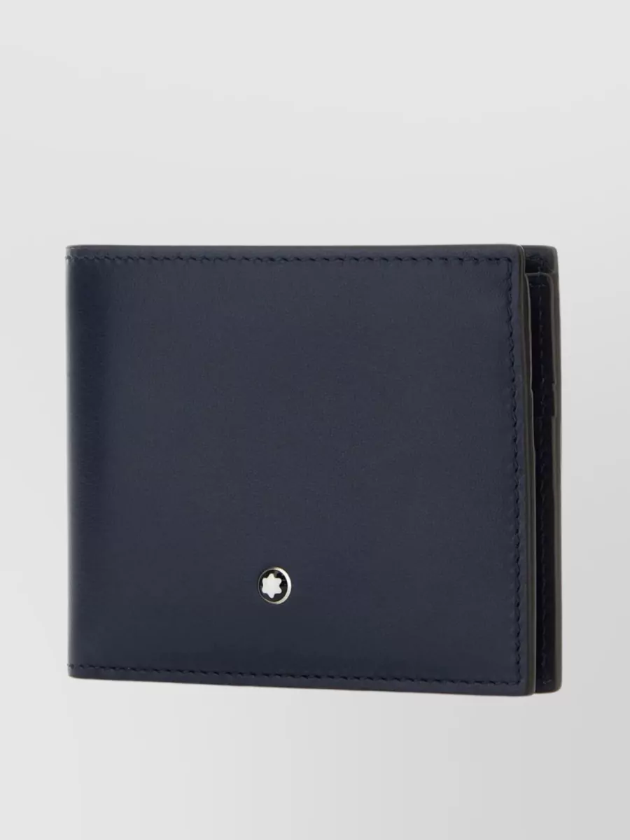 Shop Montblanc Compact Foldable Leather Bifold Wallet In Blue
