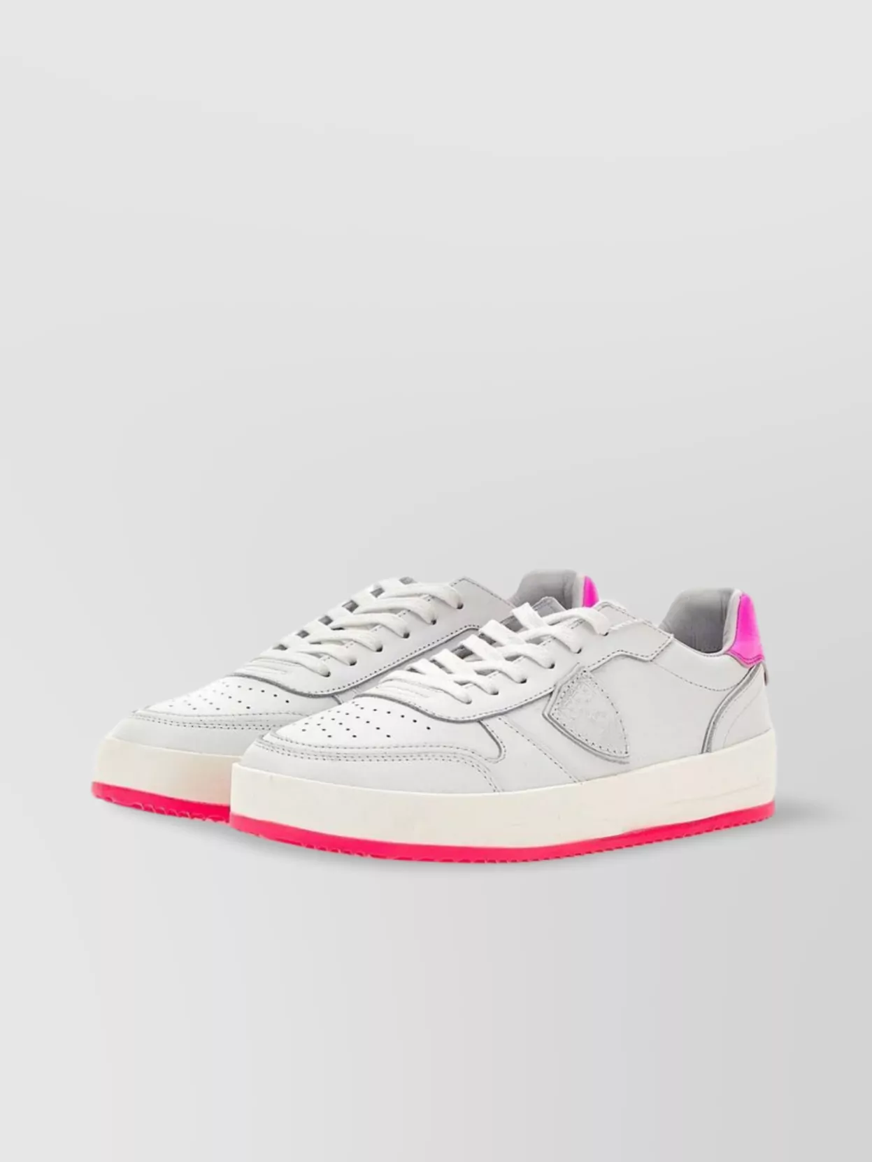 Philippe Model Low Leather Sneakers With Fluorescent Heel Tab