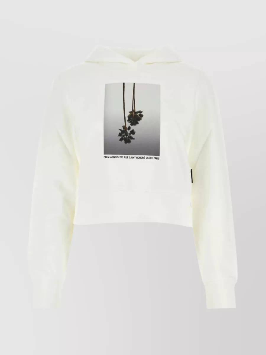 Shop Palm Angels Mirage Print Cotton Hooded Sweatshirt In Grey