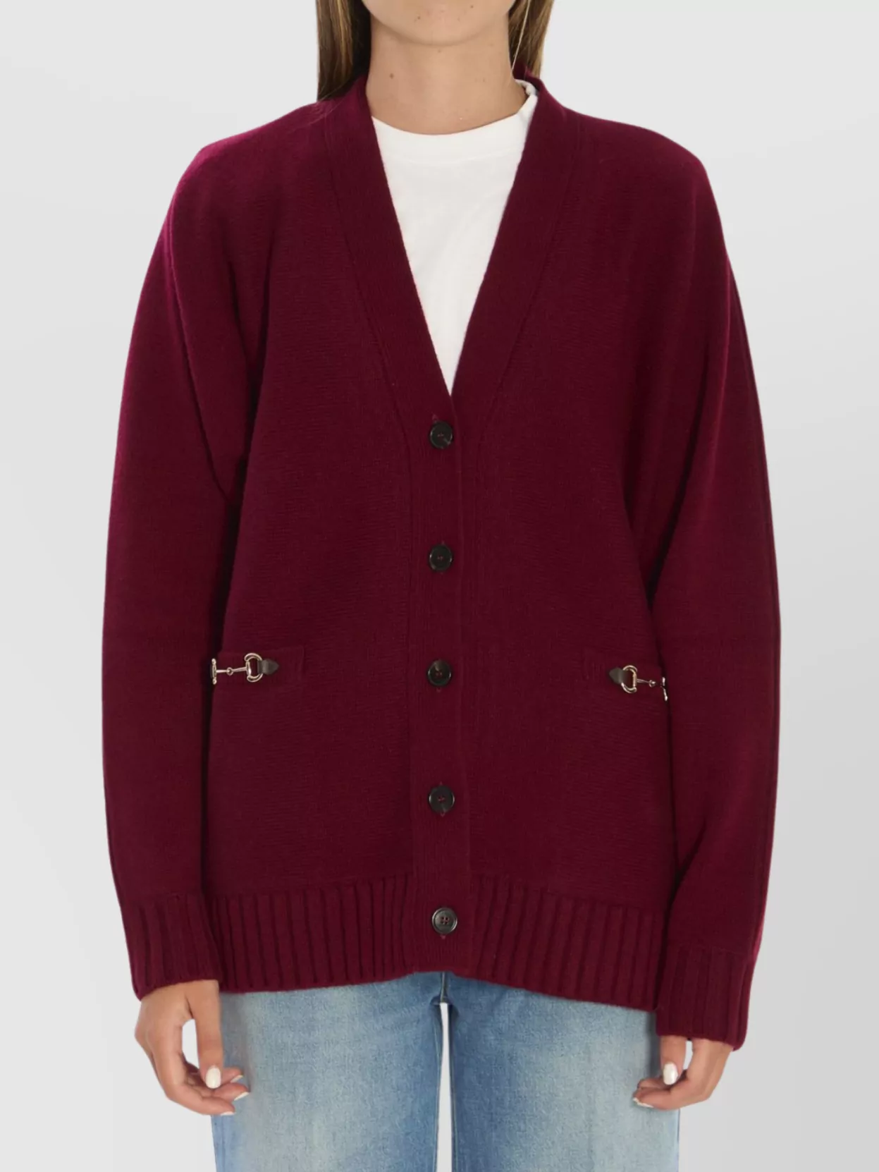 Gucci Women Wool And Cashmere V-necked Cardigan In Red