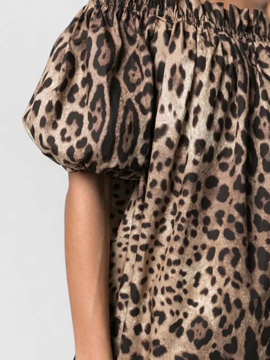 Dolce&Gabbana Off Shoulder Poplin Top Leopard Print