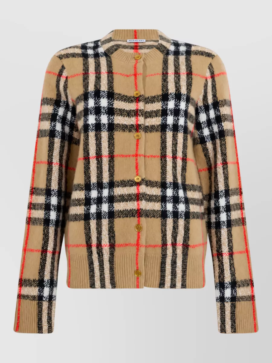 Burberry cashmere checked long-sleeve sweater