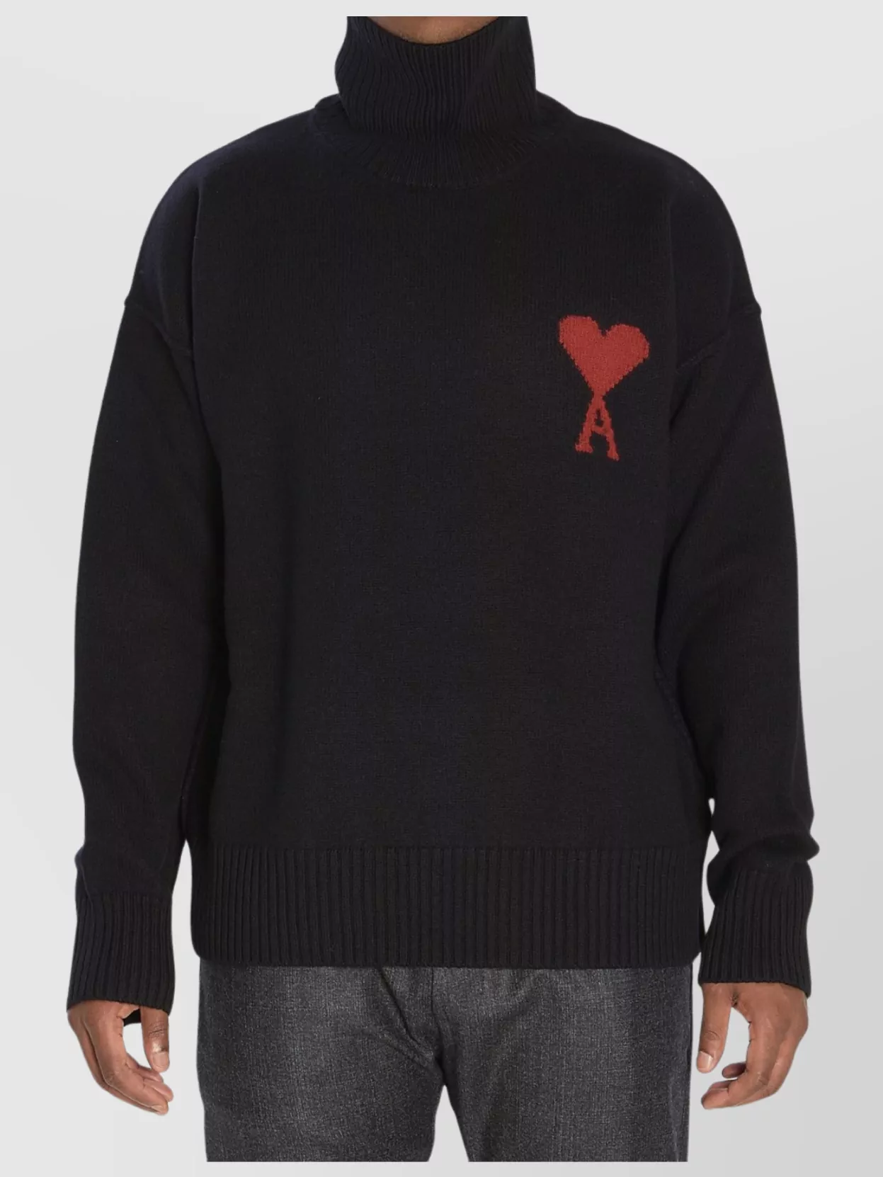 Ami Alexandre Mattiussi Ami Paris Funnel-neck Sweater With Heart Intarsia Design In Black