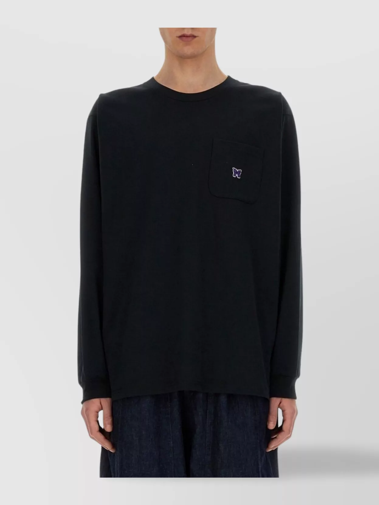 Needles Logo Chest Pocket Long Sleeve Round Neck T-Shirt
