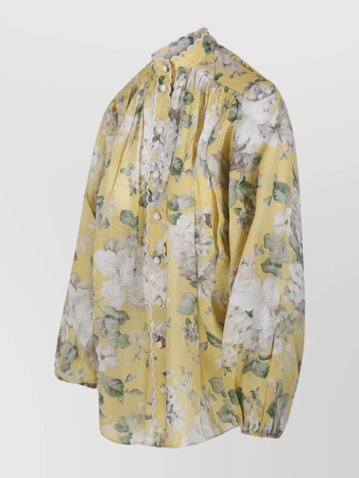 Zimmermann Acacia Scalloped Floral-print Ramie-voile Blouse