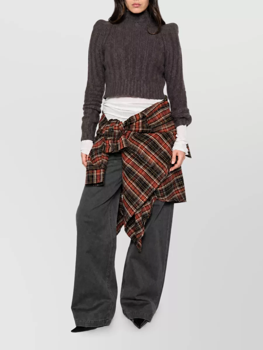 Rick Owens Cashmere Silk Ribbed High Neck Cropped Sweatshirt