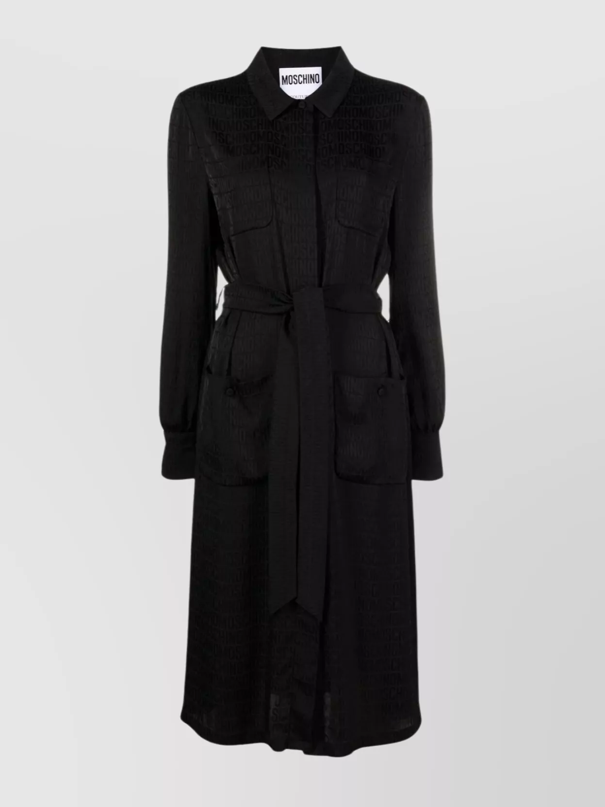 Shop Moschino Silk Blend Belted Waist Dress In Black