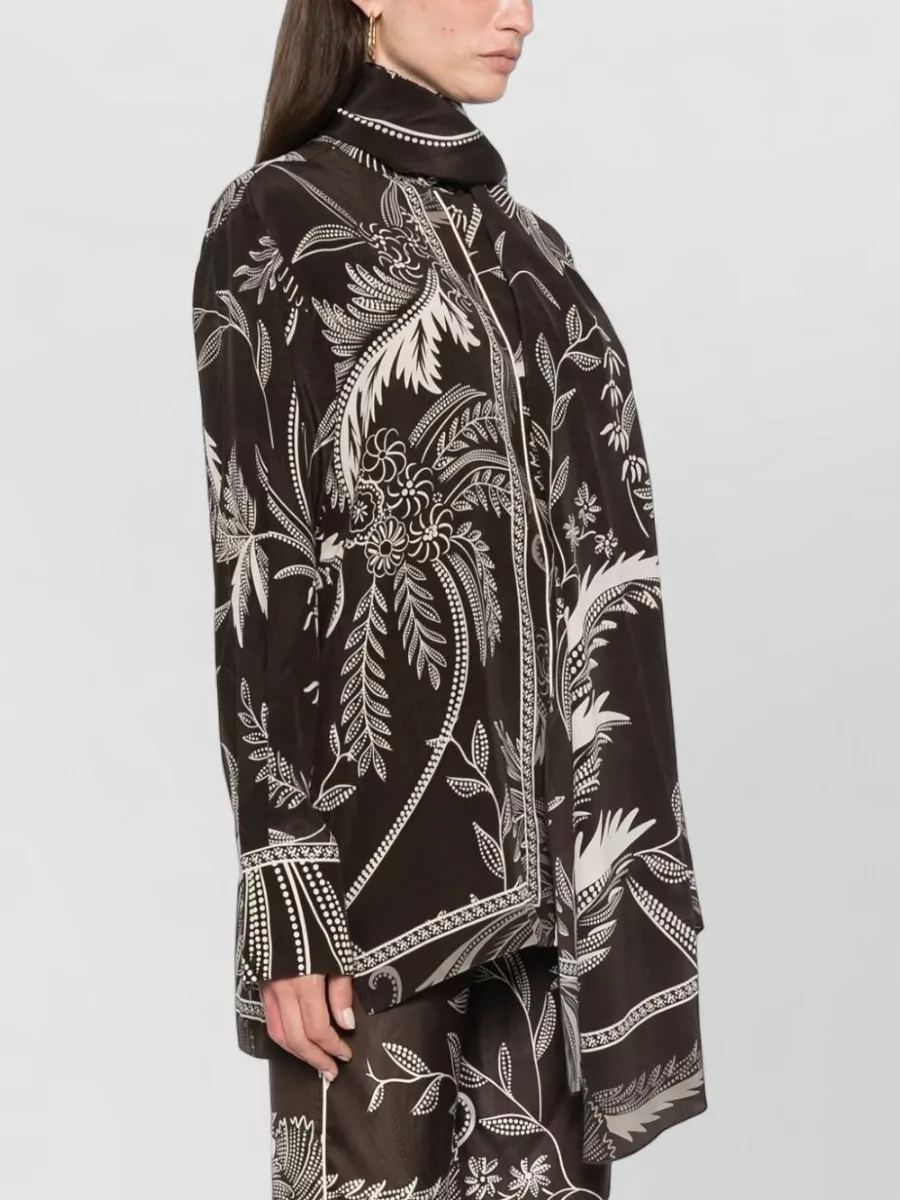 F.r.s For Restless Sleepers Silk Botanical-Print Long-Sleeve Blouse