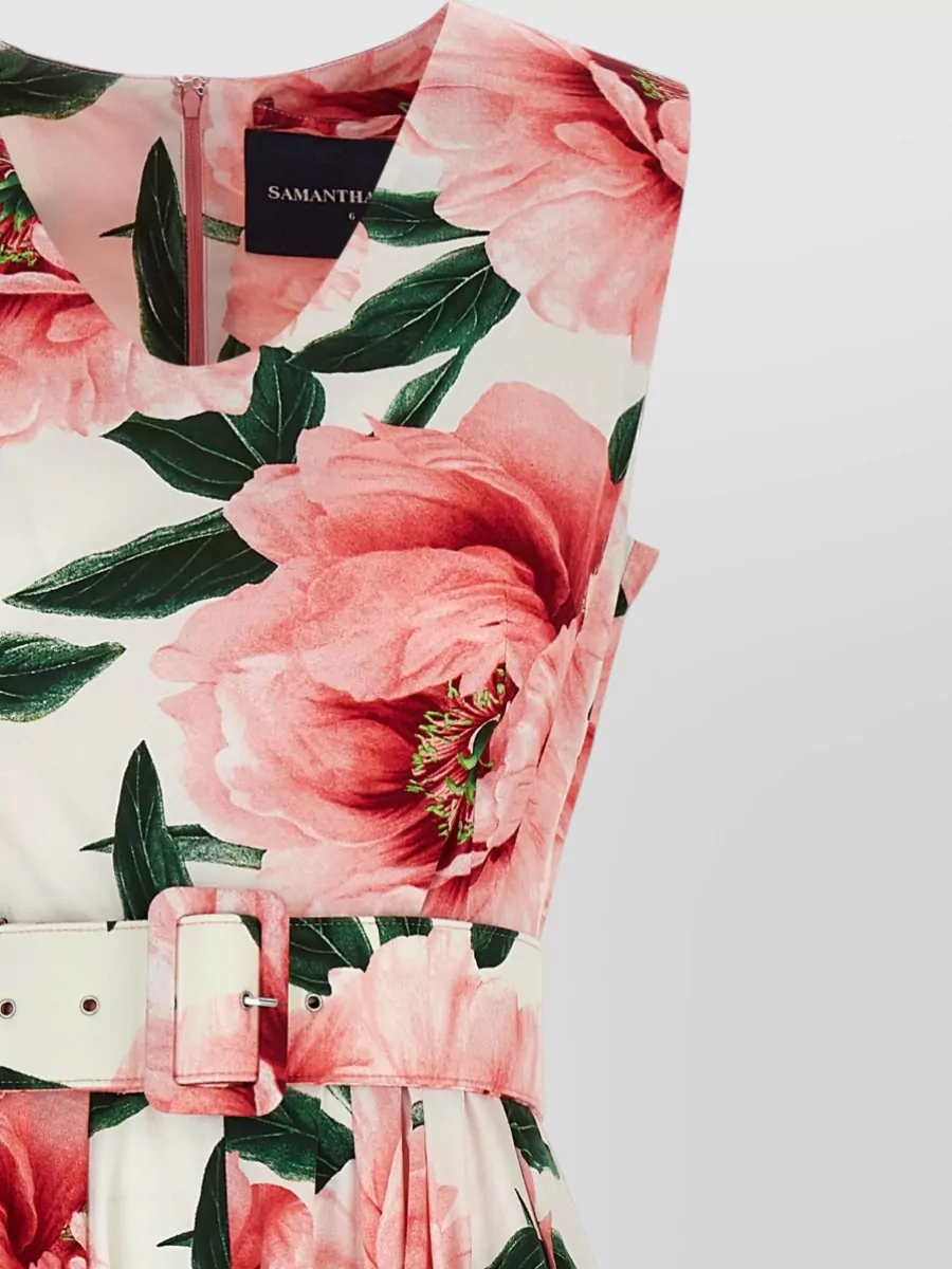 Samantha Sung Cotton V-Neck Belted Midi Dress