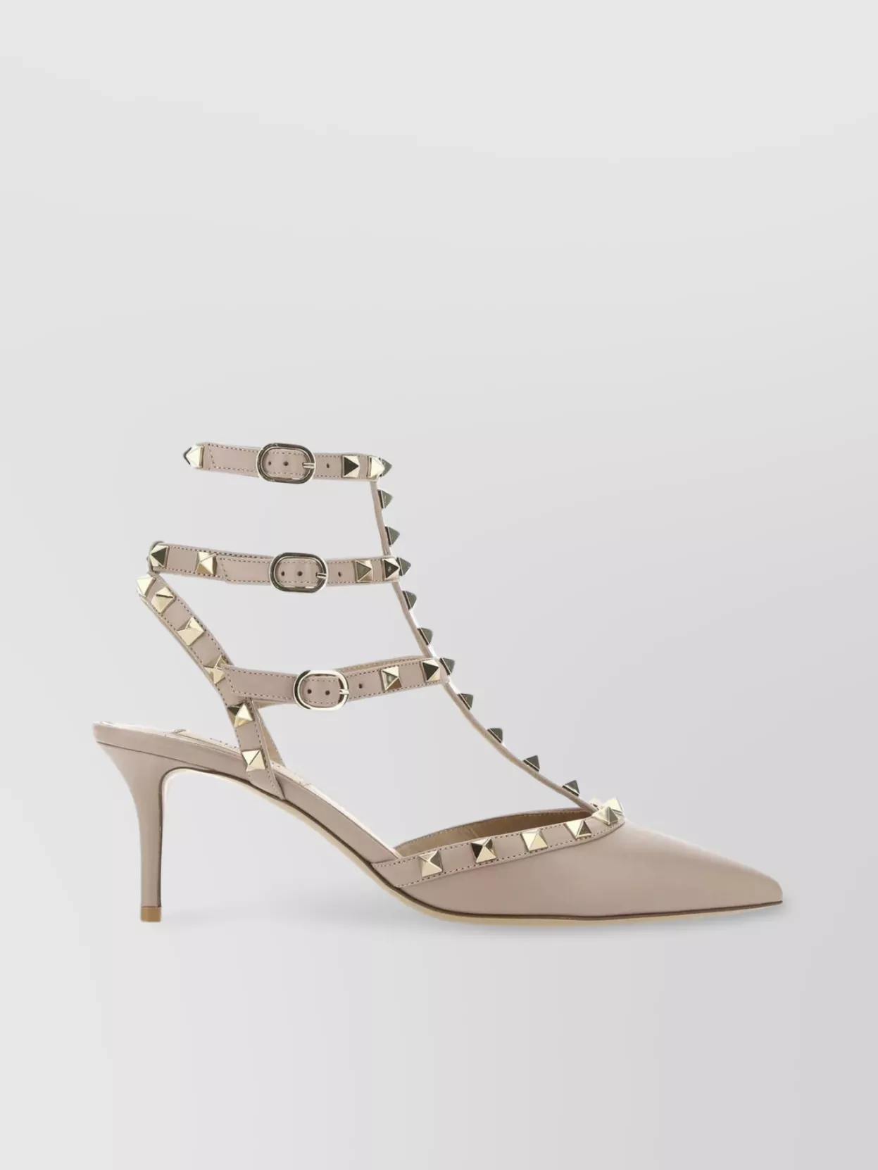 Shop Valentino Strappy Studded Leather Pumps