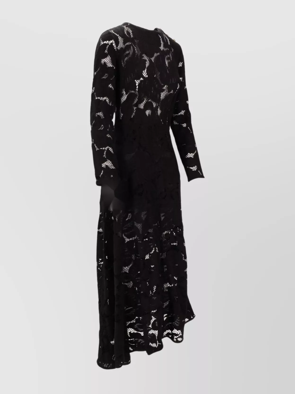 Patou Sheer Lace Midi Dress With Long Sleeves