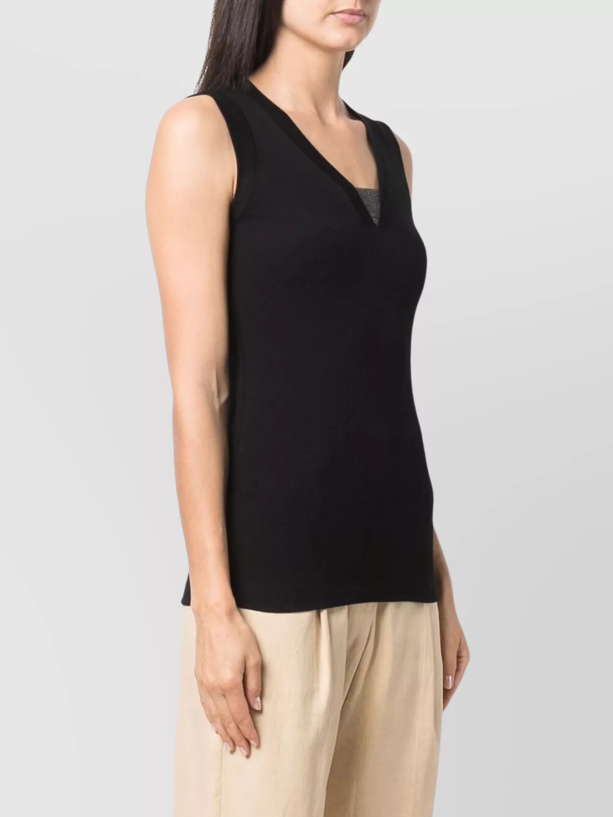 Brunello Cucinelli Cotton Blend Sleeveless V-neck Tank In Black