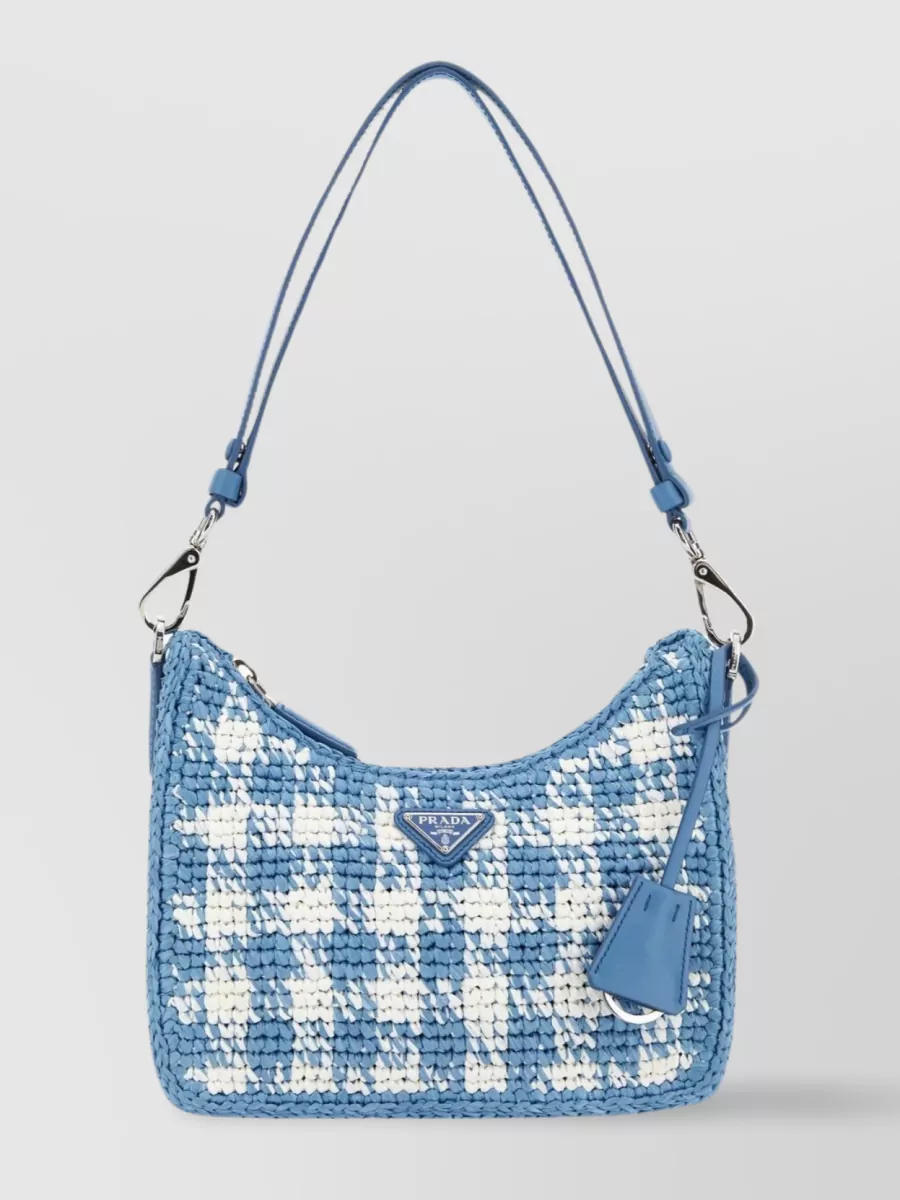 Shop Prada Mini Two-tone Raffia Woven Shoulder Bag In Blue