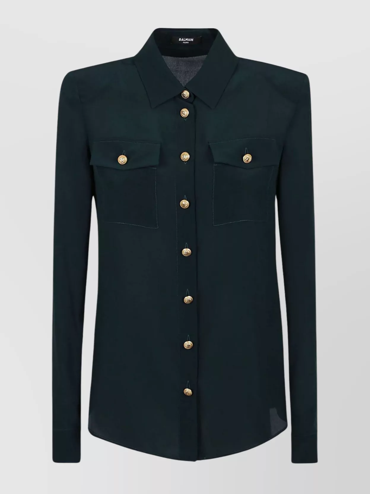 Shop Balmain Silk Shirt With Buttoned Patch Pockets In Black