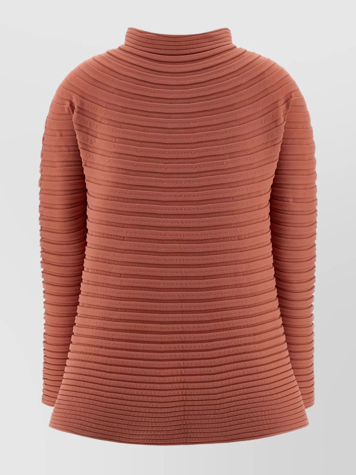 Pleats Please Issey Miyake High Neck Long Sleeve Ribbed Knit Top