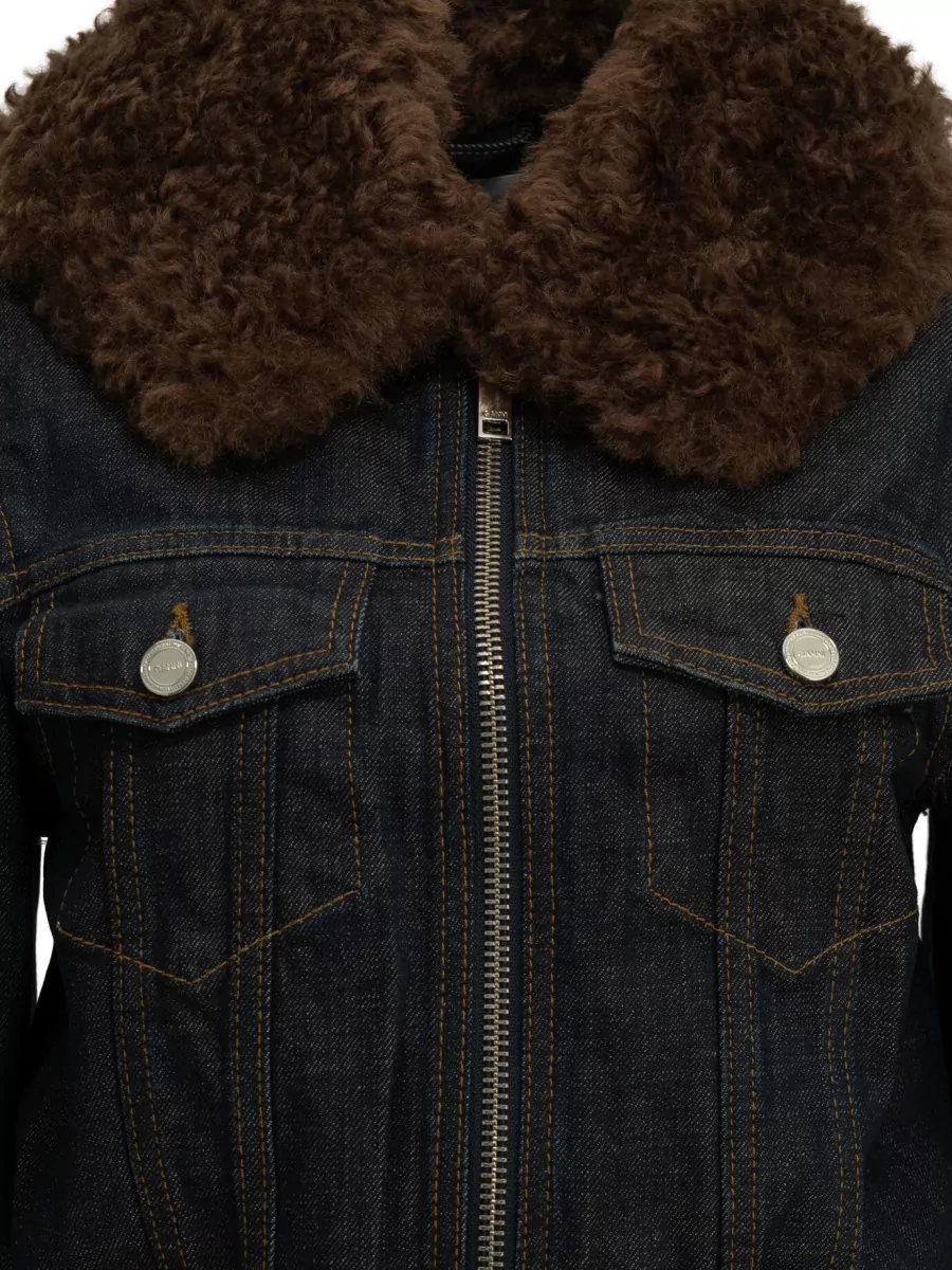 Ganni Denim Cropped Bomber Jacket