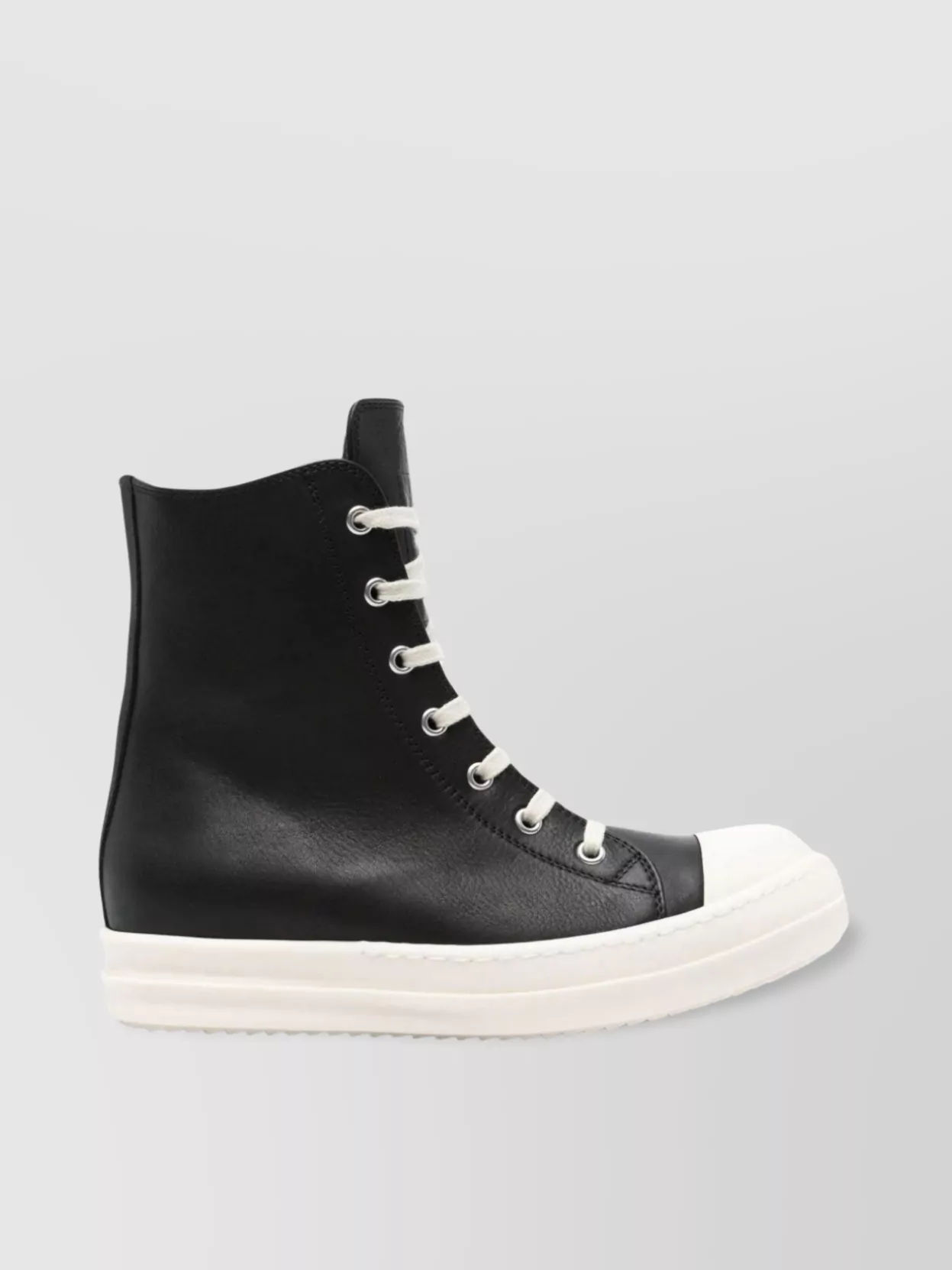 Rick Owens Contrast Toe Cap Lace-up High-top Shoes In Black