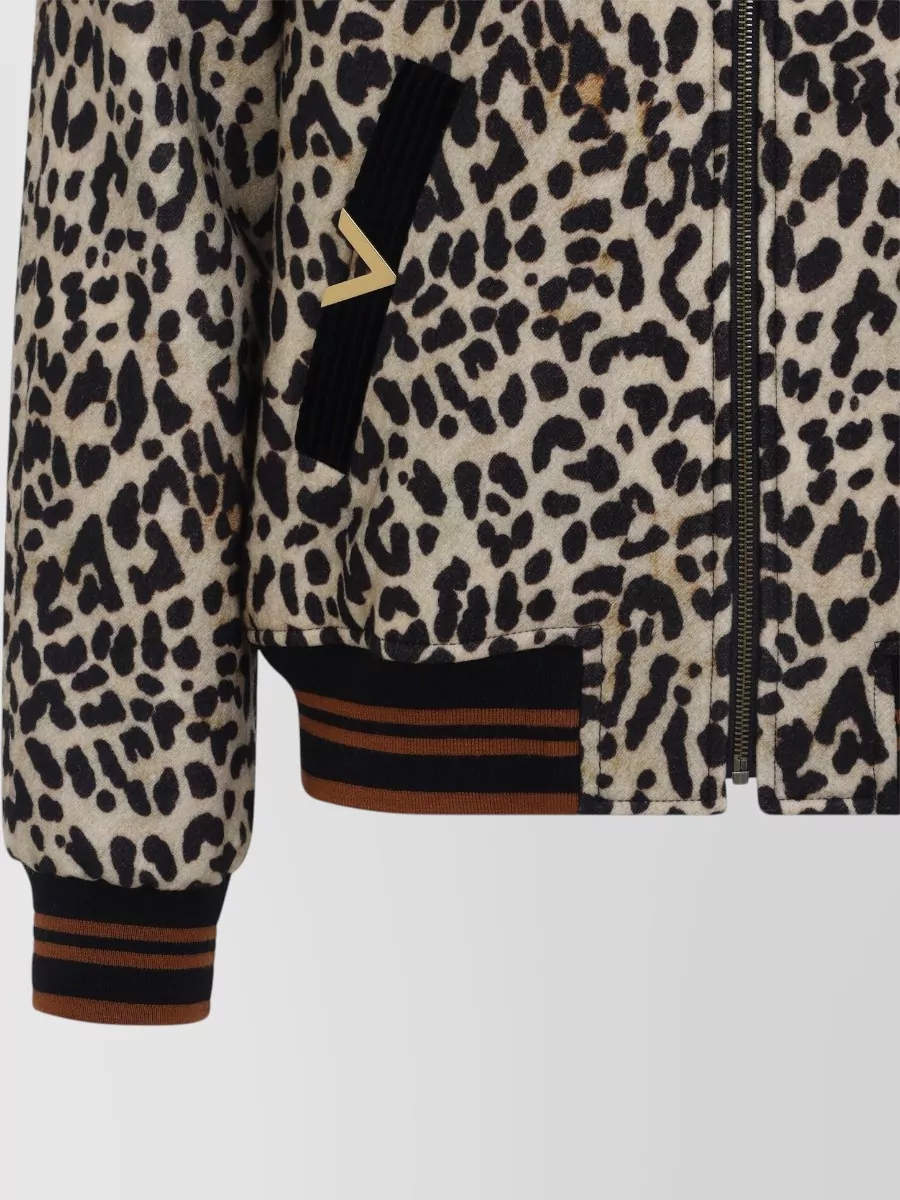 Valentino Wool Bomber Jacket Animalier Collar Cuffs Hem
