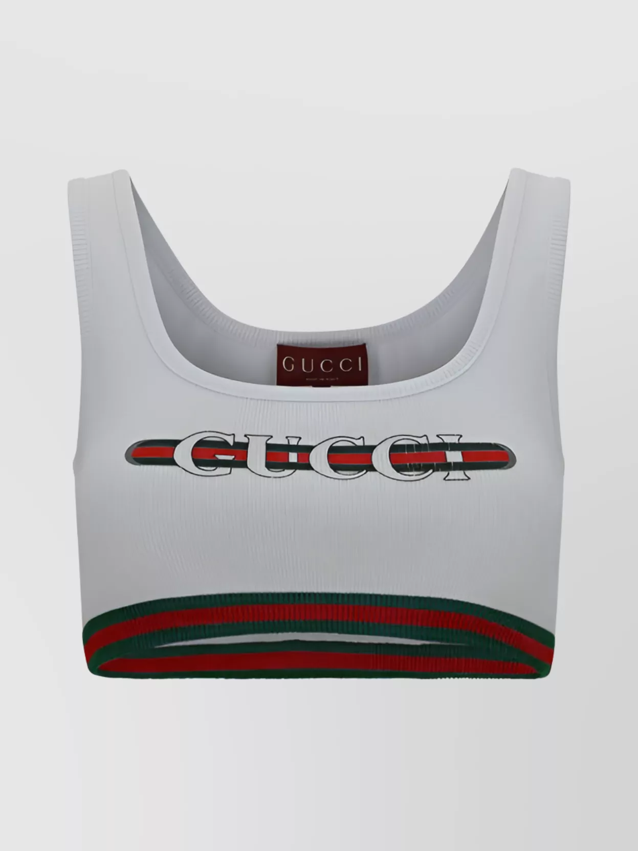 Gucci Ribbed Cotton Top With Contrast Stripe Hem In White