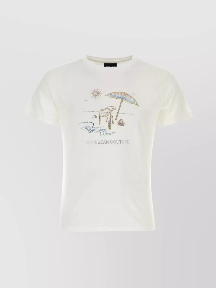 Shop Botter Caribbean Couture Crew-neck T-shirt With Caribbean Beach Embellishment In Cream