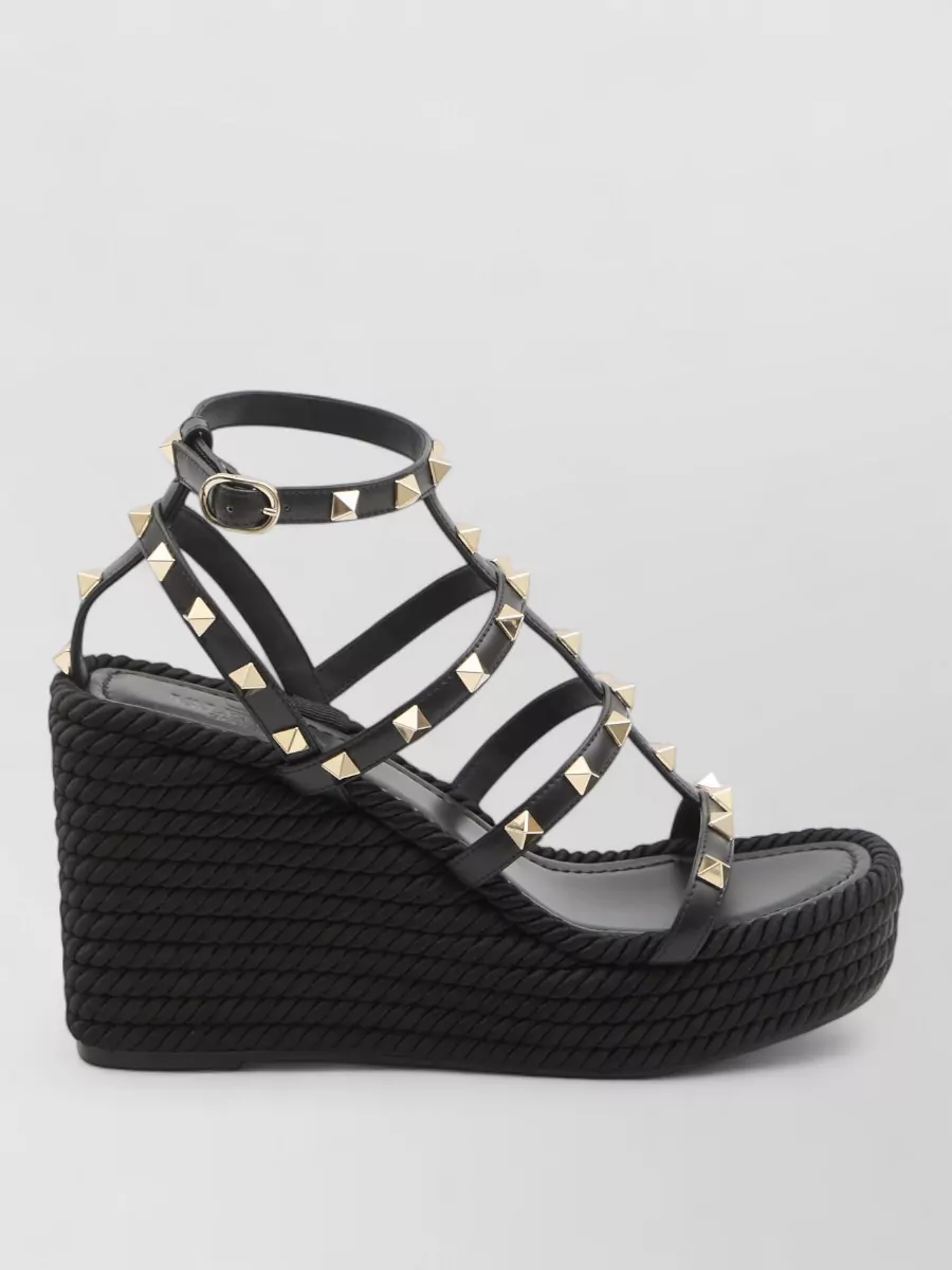 Valentino Garavani Leather Rockstud Wedge Sandals