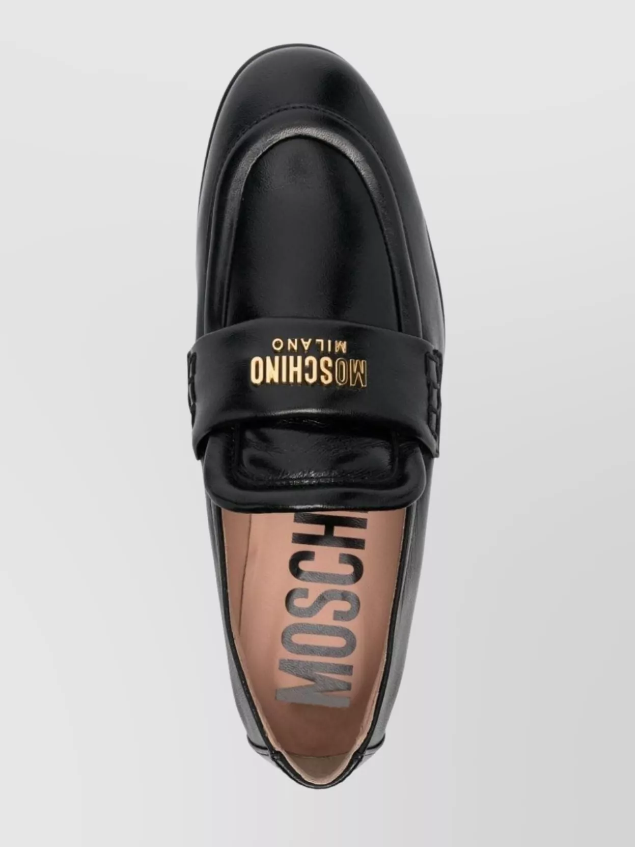 Moschino Leather Loafer Stitched Moc Polished In Metallic