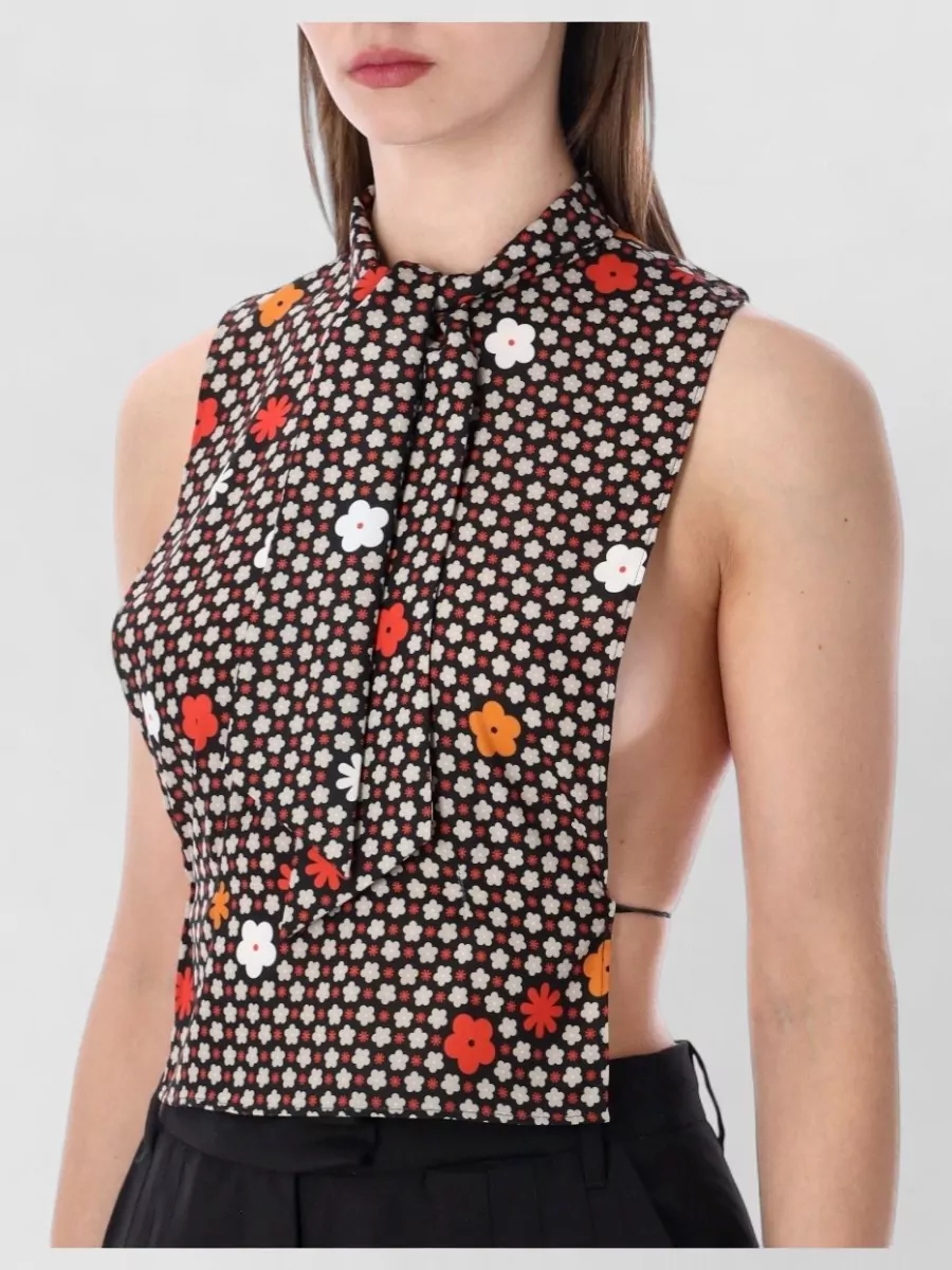 Mm6 Maison Margiela Floral-Print Sleeveless Cropped Cutout Blouse