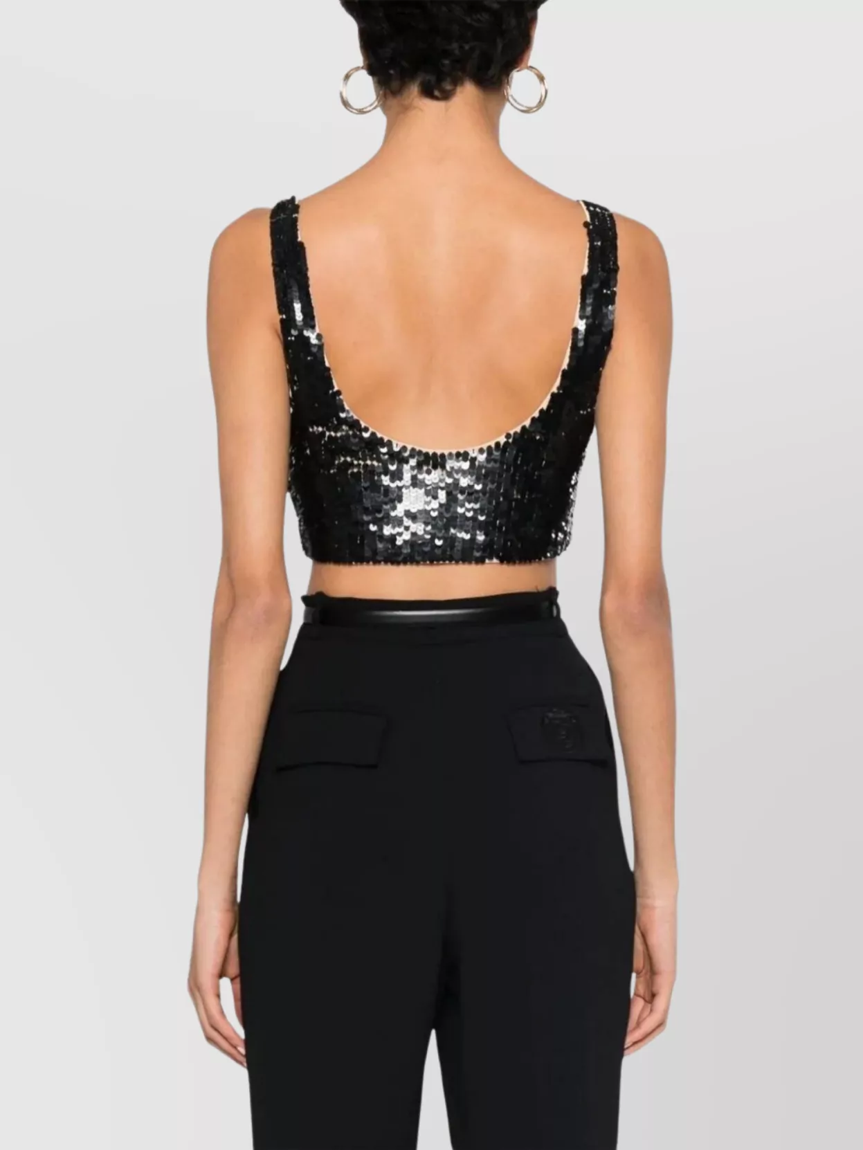 Shop P.a.r.o.s.h Sequinned Crop Top Shines Brightly In Black
