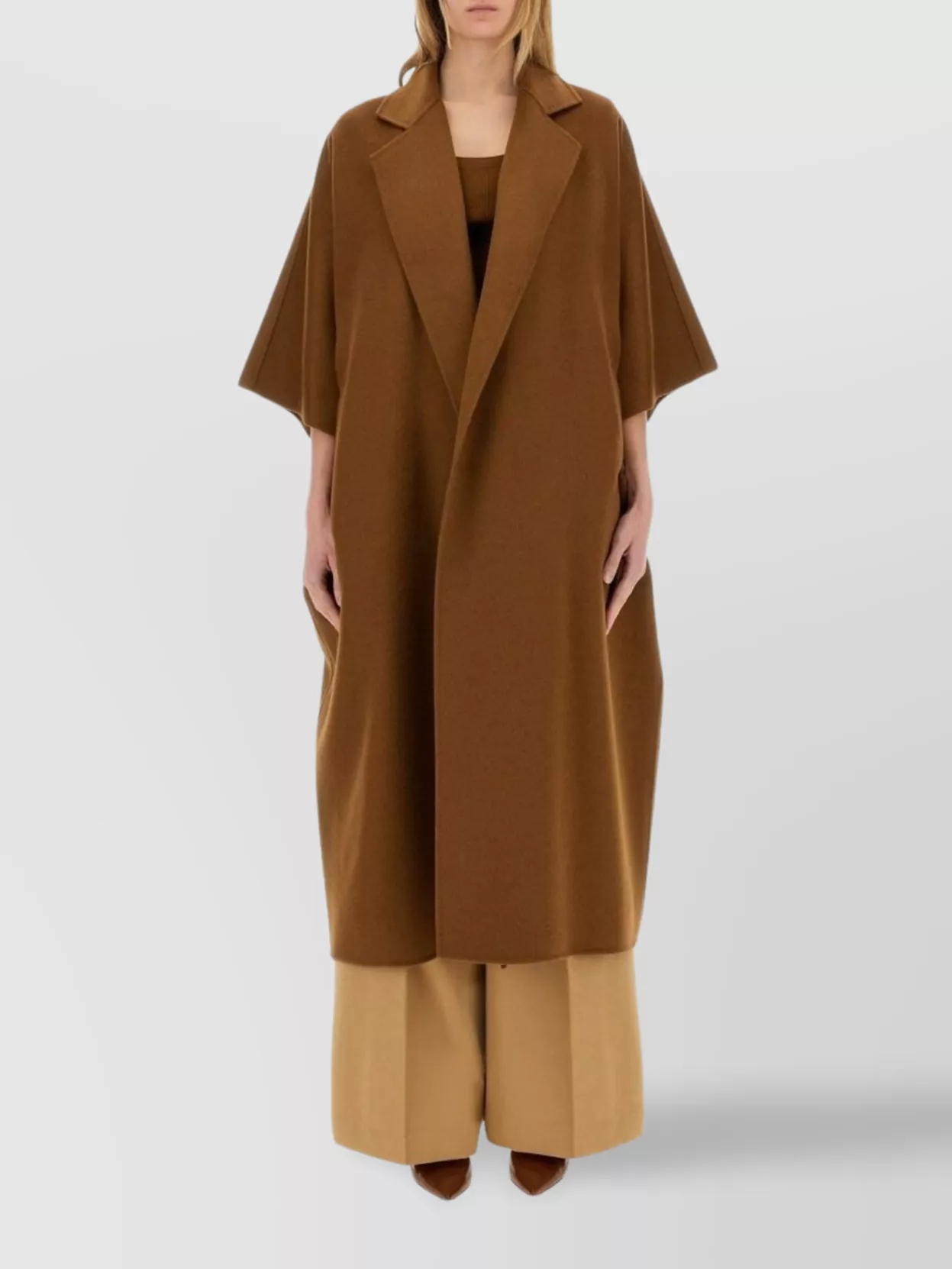 Max Mara Oversized Cape Coat Short Sleeves In Brown