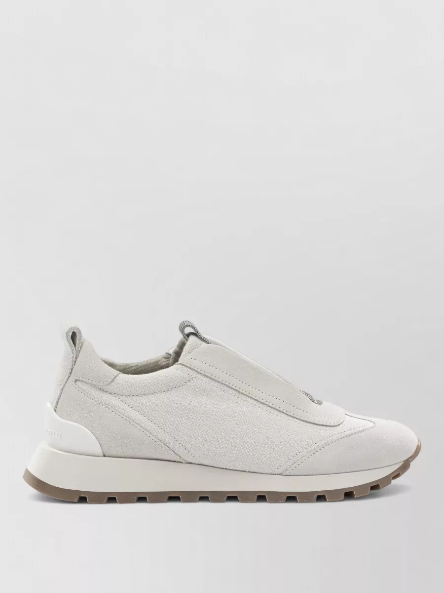 Brunello Cucinelli Canvas Suede Sneakers Precious Detail Rubber Sole