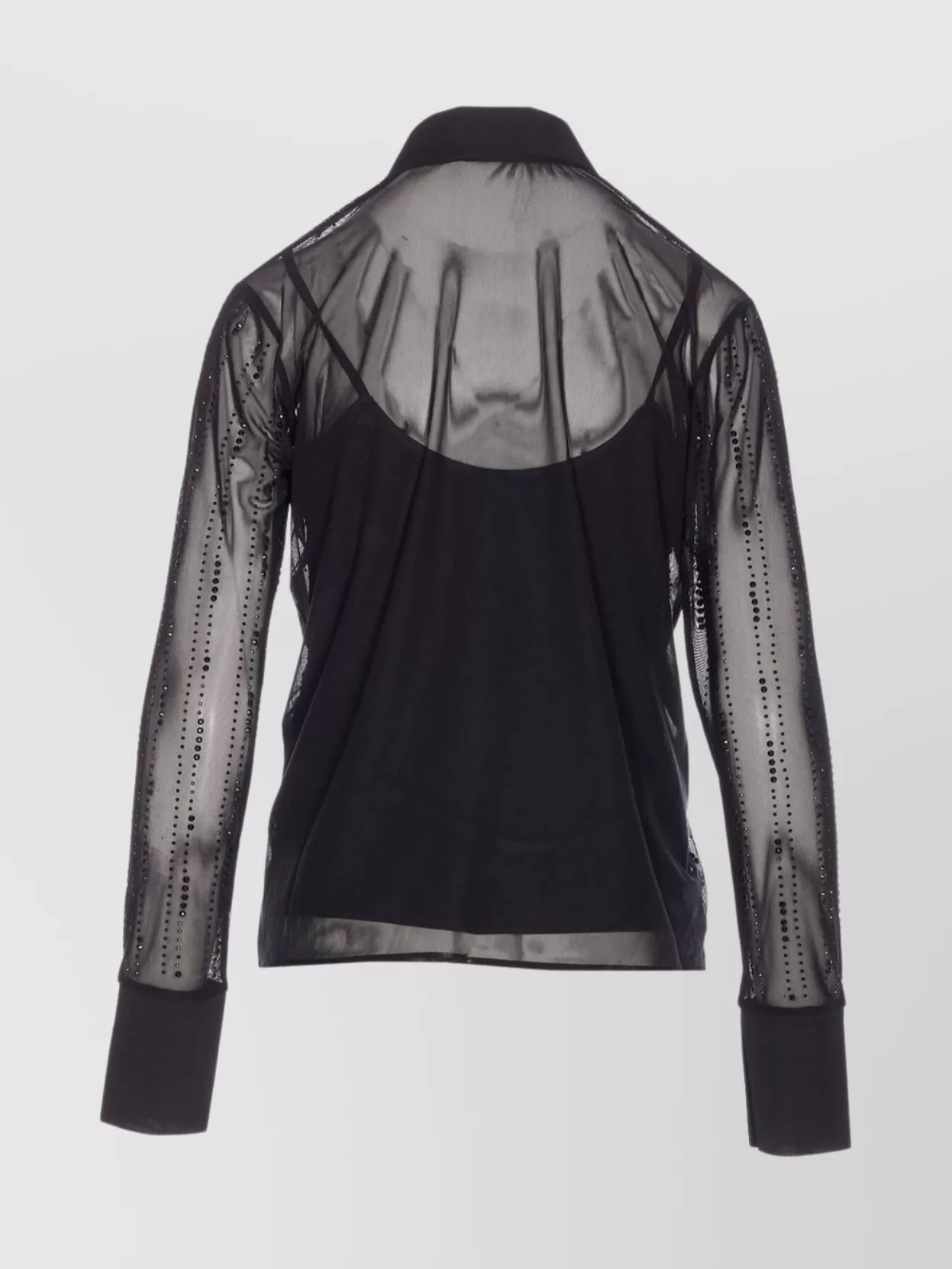 Liu •jo Long Sleeve Sheer Shirt With Crystal Embellishments In Black