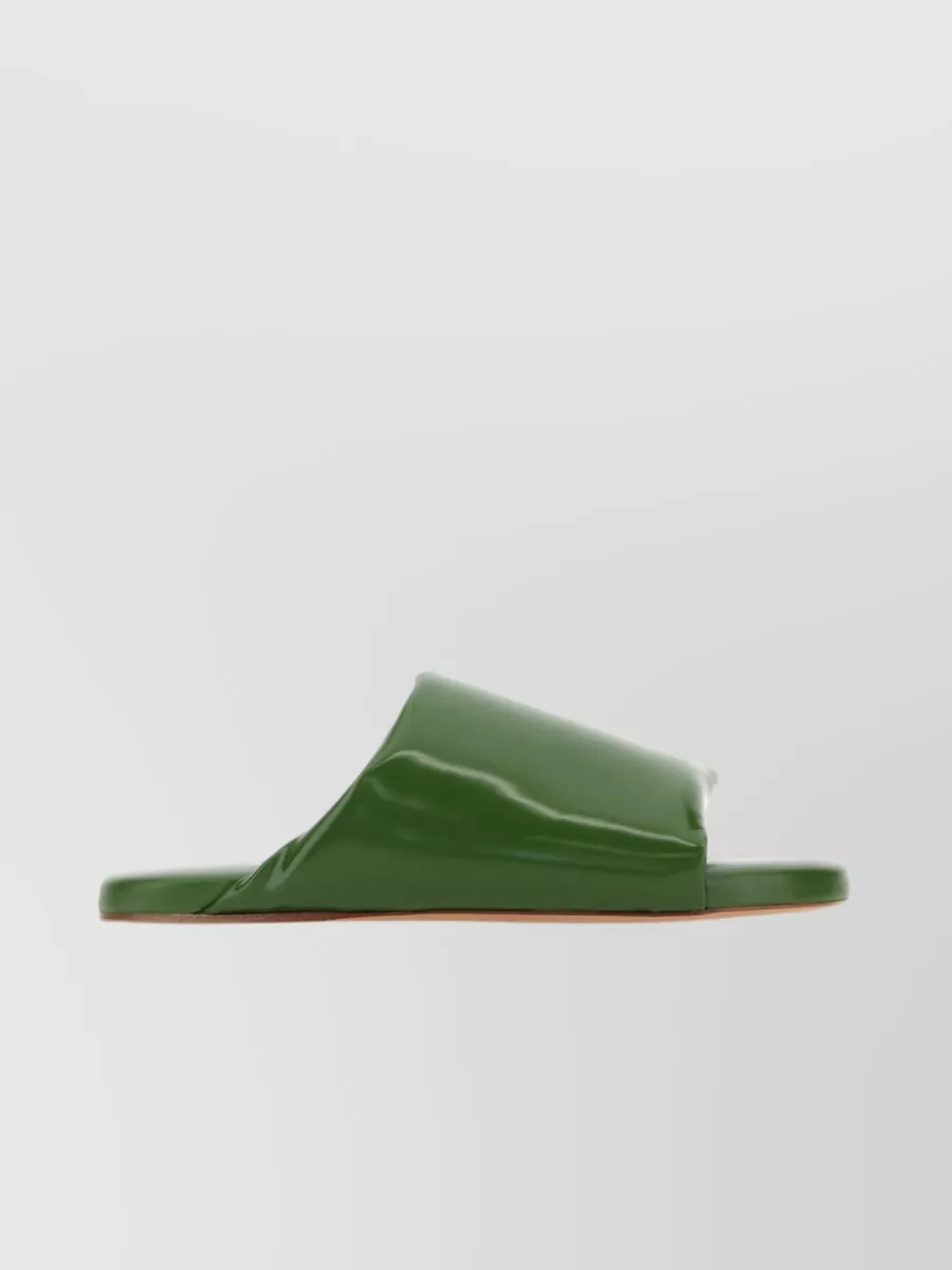 Shop Bottega Veneta Leather Slippers With Flat Sole And Polished Finish In Green