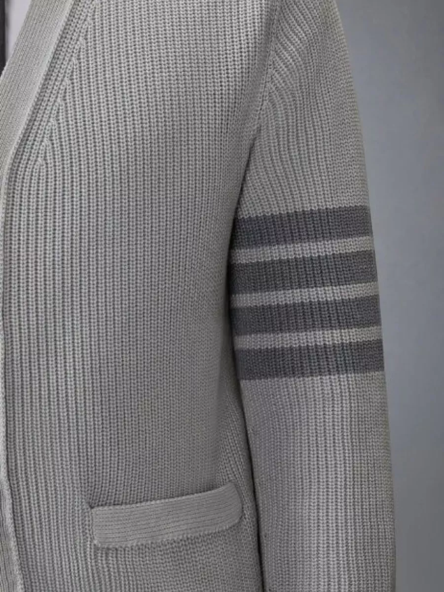 Thom Browne Cotton V Neck Cardigan Tonal Stripe