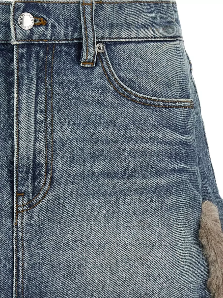 Alexander Wang Denim Fur Trim Mini Skirt