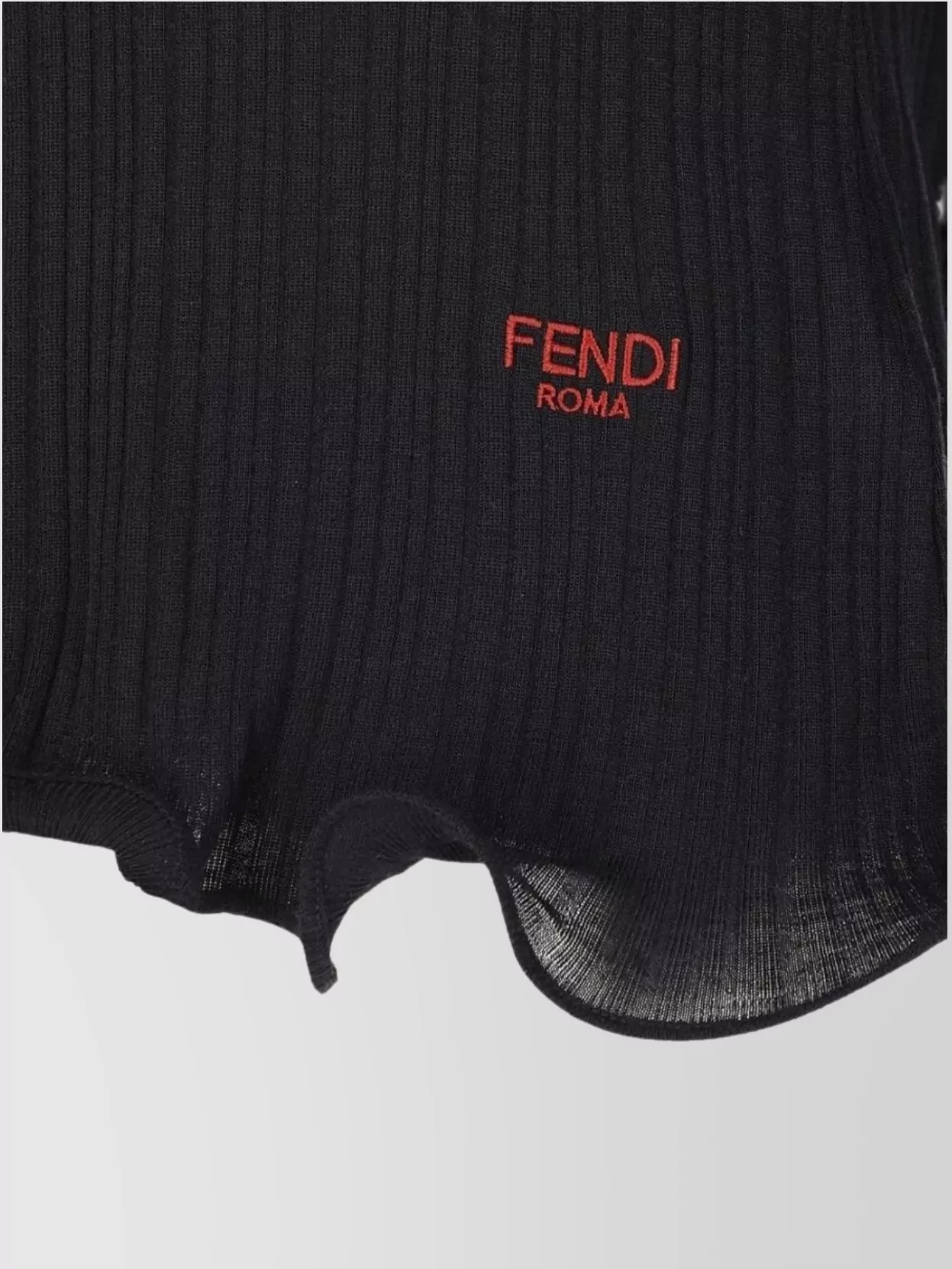 Fendi V-neck Ribbed Top With Ruffles Clothing In Blue
