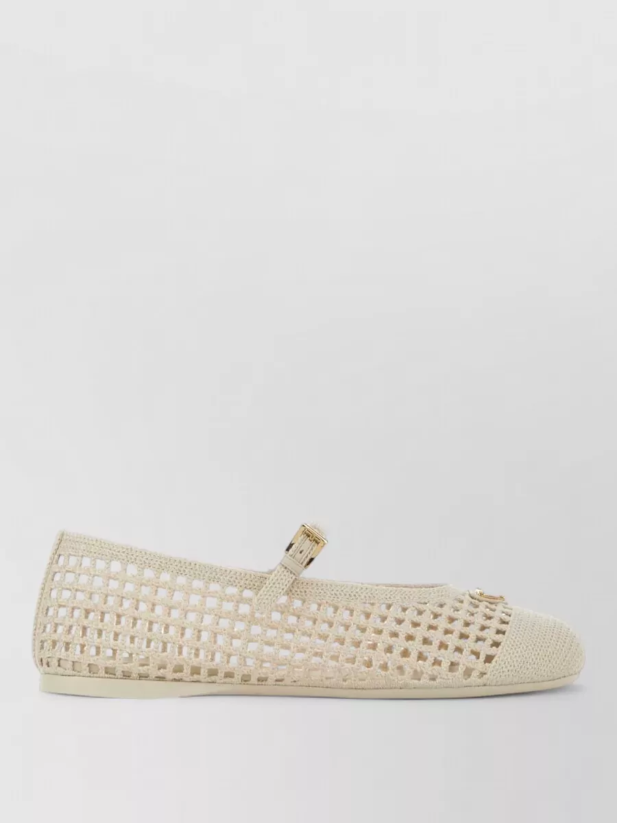 Prada Crochet Ballerina Flats Mesh Buckle Detail