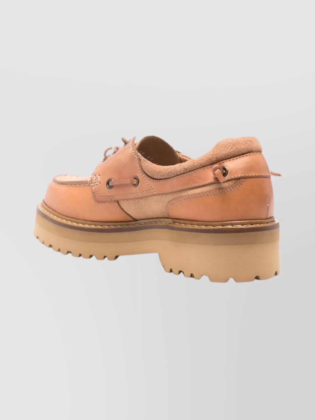 Woolrich Round Toe Leather Lace-up Boat Loafers In Brown